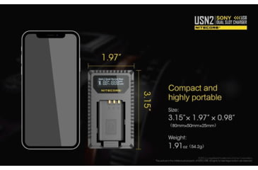 Image of Nitecore USN2 Sony Camera Battery Charger for NP-BX1 Batteries, Black, 6952506492626