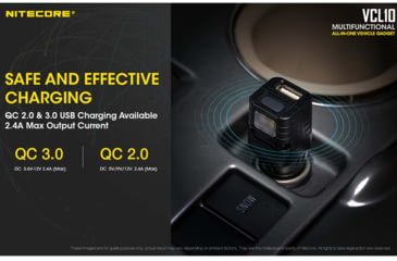 Image of Nitecore VCL10 QuickCharge 3.0 USB Car Charger with White &amp; Red Flashlight, Black, 6952506404735