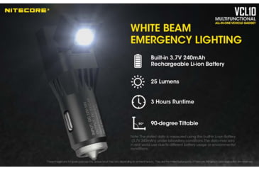 Image of Nitecore VCL10 QuickCharge 3.0 USB Car Charger with White &amp; Red Flashlight, Black, 6952506404735