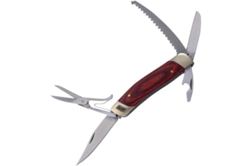 Image of No Box Tools Multi-Tool Knife Red, Satin finish 5Cr15MoV stainless blade, Red wood handle, 01-0004