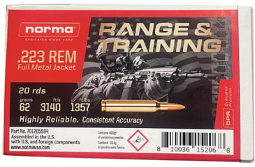 Image of Norma 223 Rem 62 Grain Full Metal Jacket Rifle Ammo, 20 Rounds, 701205994