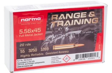 Image of Norma 5.56x45mm NATO 55 Grain Full Metal Jacket Rifle Ammo, 20 Rounds, 701701313