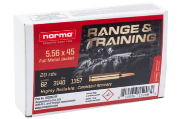 Image of Norma Range &amp; Training 5.56x45mm NATO 62 Grain Full Metal Jacket Brass Cased Rifle Ammo, 20 Rounds, 701706154