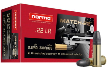 Image of Norma Match .22 Long Rifle 40 Grain Lead Round Nose Brass Cased Rimfire Ammo, 50 Rounds, 2425076