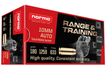 Image of Norma Range and Training 10mm Auto 180 Grain Brass Cased Pistol Ammo, 50 Rounds, 801105383
