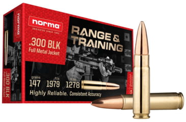 Image of Norma Range &amp; Training .300 Blackout 147 Grain FMJ Brass Cased Rifle Ammo, 20 Rounds, 601801709