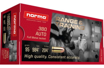 Image of Norma Range Training FMJ .380 ACP 73 grain Full Metal Jacket Brass Cased Centerfire Pistol Ammo, 50 Rounds, 620140050