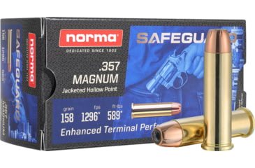 Image of Norma Safeguard .357 MAGNUM 158 Grain Jacketed Hollow Point Brass Cased Pistol Ammo, 50 Rounds, 801109265