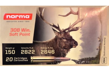 Image of Norma Softpoint .308 Winchester 150gr Brass Cased Centerfire Rifle Ammo, 20 Rounds, 2422029