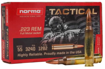 Image of Norma Tactical .223 Remington 55gr FMJ Brass Cased Centerfire Rifle Ammo, 30 Rounds, 2422028