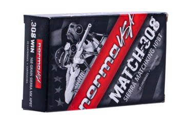 Image of Norma Match Ammunition .308 Winchester 168 grain Sierra MatchKing Boat Tail Hollow Point Brass Cased Centerfire Rifle Ammo, 20 Rounds