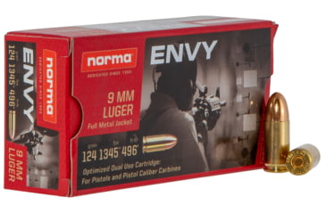 Image of Norma Envy 9mm Luger 124 grain Full Metal Jacket Brass Cased Centerfire Pistol Ammo, 50 Rounds