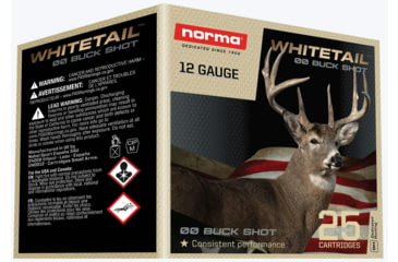 Image of Norma Whitetail Lead Slug 12 Gauge 9 Pellet 2.75 inch Shotgun Ammo, 00 Buck, 25 Rounds, 1198043400