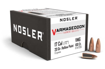 Image of Nosler 17205 Varmageddon 17 Caliber .172 20 GR Flat Base Hollow Point FBHP 10