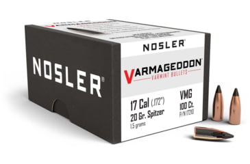 Image of Nosler 17210 Varmageddon 17 Caliber .172 20 GR Flat Base Tipped FBT 100 Box