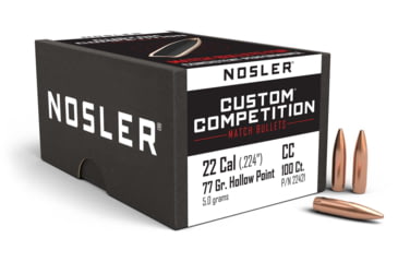 Image of Nosler 22421 Custom Competition 22 Caliber .224 77 GR Hollow Point Boat Tail H