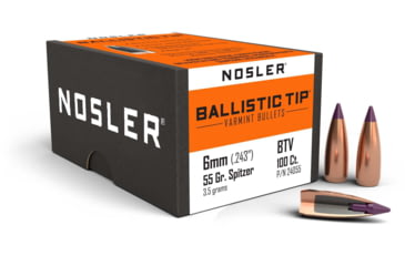 Image of Nosler 24055 Ballistic Tip Varmint 6mm .243 55 GR Spitzer 100 Box