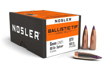 Image of Nosler 24080 Ballistic Tip Varmint 6mm .243 80 GR Spitzer Point 100 Box