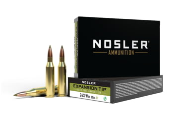 Image of Nosler .243 Winchester 90 Grain E-Tip Lead-Free Brass Cased Centerfire Rifle Ammo, 200 Round