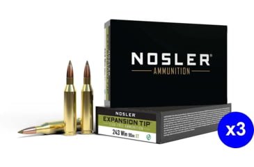 Image of Nosler .243 Winchester 90 Grain E-Tip Lead-Free Brass Cased Centerfire Rifle Ammo, 60 Rounds