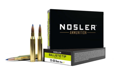 Image of Nosler .25-06 Remington 115 Grain Ballistic Tip Brass Cased Centerfire Rifle Ammo, 20 Rounds, 40071
