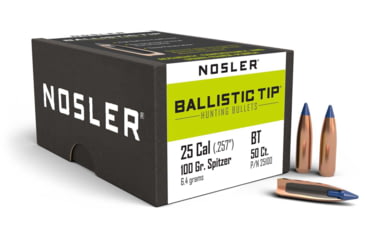 Image of Nosler 25100 Ballistic Tip Hunting 25 Caliber .257 100 GR Spitzer 50 Box