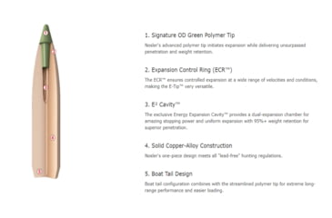 Image of Nosler .260 Remington 120 Grain E-Tip Brass Cased Centerfire Rifle Ammo, 20 Rounds, 40672