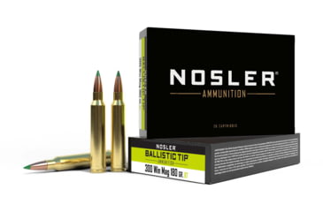 Image of Nosler .300 Winchester Magnum 180 Grain Ballistic Tip Brass Cased Centerfire Rifle Ammo, 20 Rounds, 40053