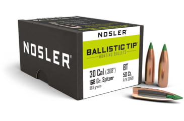 Image of Nosler 30168 Ballistic Tip Hunting 30 Caliber .308 168 GR Spitzer 50 Box