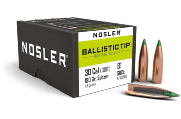 Image of Nosler 30180 Ballistic Tip Hunting 30 Caliber .308 180 GR Spitzer 50 Box