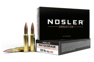 Image of Nosler .308 Winchester 168 Grain Custom Competition Brass Cased Centerfire Rifle Ammo, 20 Rounds, 60054