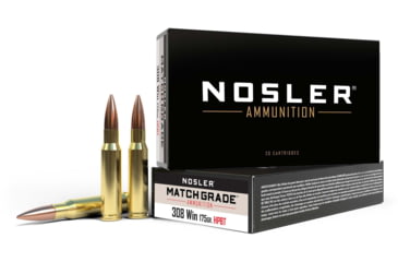 Image of Nosler, .308 Winchester, 175 grain, Custom Competition, Brass, Centerfire Rifle Ammo, 20, 60072
