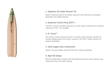 Image of Nosler .338 Win Mag, E-Tip , 225 grain, Brass Cased, 20 Rounds, 40154