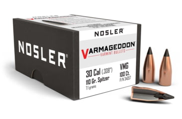 Image of Nosler 34057 Varmageddon 30 Caliber .308 110 GR Flat Base Tipped FBT 100 Box