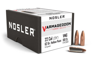 Image of Nosler 35631 Varmageddon 22 Caliber .224 62 GR Flat Base Hollow Point FBHP 10