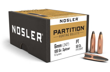 Image of Nosler 35642 Partition 6mm .243 100 GR Spitzer 50 Box