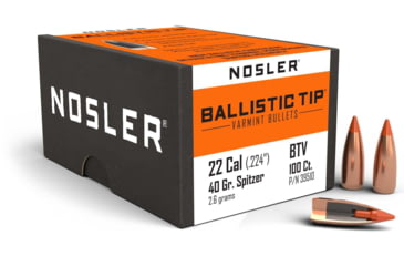 Image of Nosler 39510 Ballistic Tip Varmint 22 Caliber .224 40 GR Spitzer Point 100 Box