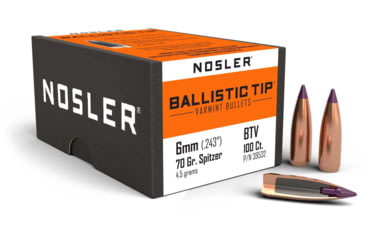 Image of Nosler 39532 Ballistic Tip Varmint 6mm .243 70 GR Spitzer Point 100 Box