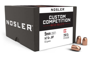Image of Nosler 43258 Custom Competition 9mm .355 147 GR Jacketed Hollow Point JHP 250