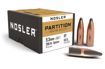 Image of Nosler 44750 Partition Dual Core 9.3mm .366 286 GR Partition Spitzer 50 Box
