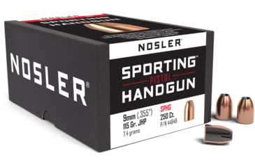 Image of Nosler 44848 Sporting Handgun Pistol 9mm .355 115 GR Jacketed Hollow Point JHP