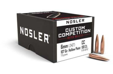 Image of Nosler 49742 Custom Competition 6mm .243 107 GR Hollow Point Boat Tail HPBT 1