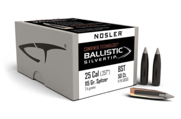 Image of Nosler 51050 Ballistic Silvertip 25 Caliber .257 115 GR Spitzer Point 50 Box