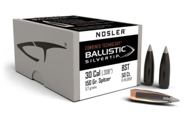 Image of Nosler 51150 Ballistic Silvertip 30 Caliber .308 150 GR Spitzer 50 Box