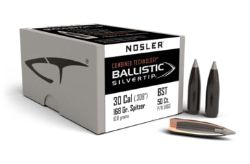 Image of Nosler 51160 Ballistic Silvertip 30 Caliber .308 168 GR Spitzer Point 50 Box