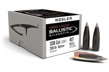 Image of Nosler 51200 Ballistic Silvertip 338 Caliber .338 200 GR Spitzer Point 50 Box