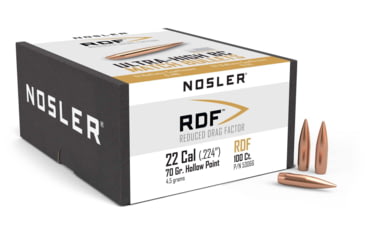 Image of Nosler 53066 RDF 22 Caliber .224 70 GR Hollow Point Boat Tail HPBT 100 Box