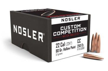 Image of Nosler 53080 Custom Competition 22 Caliber .224 80 GR Hollow Point Boat Tail H