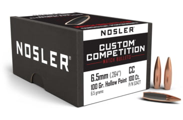 Image of Nosler 53427 Custom Competition 6.5mm .264 100 GR Hollow Point Boat Tail 100 Bo