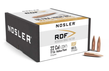 Image of Nosler 53452 RDF 22 Caliber 77 GR Hollow Point Boat Tail 100 Box